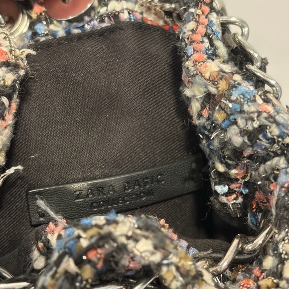 Zara Tweed Mini Drawstring Backpack - Black Multi - Picture 4 of 5